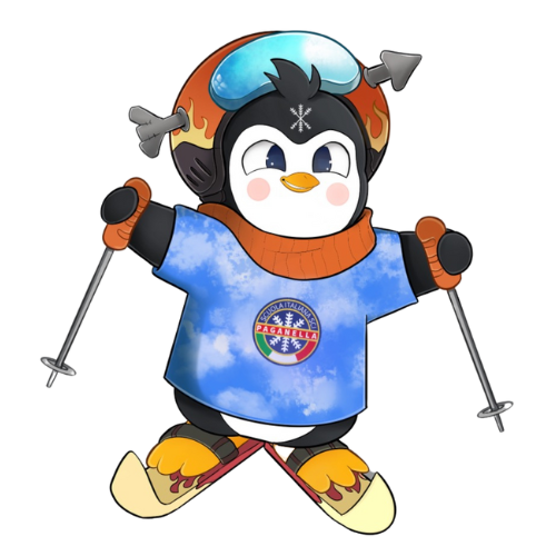 Paggy Baby Gang: pinguino con casco azzurro e sci corti